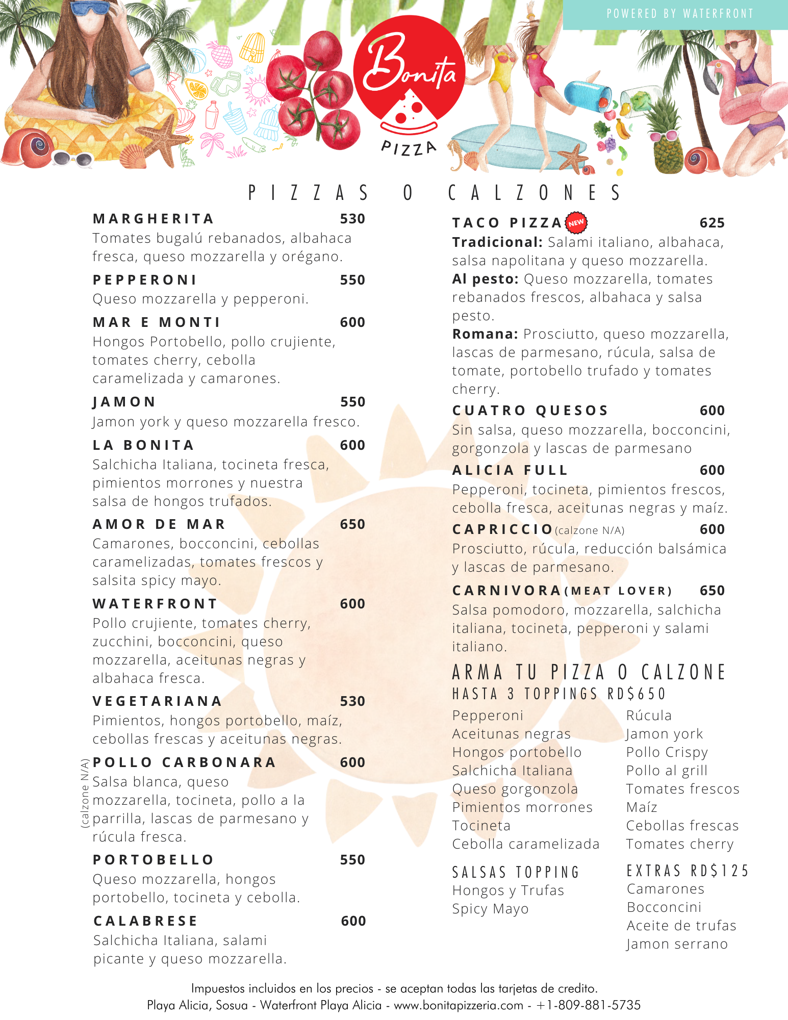 Bonita Pizzeria Menu (espanol)